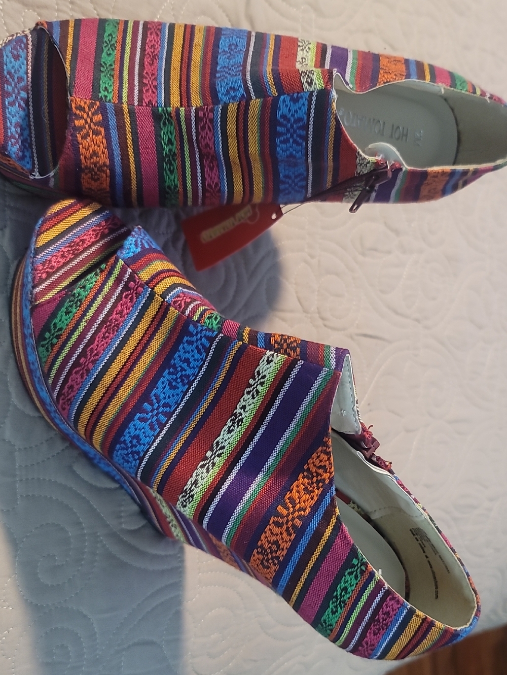 Hot Tomato Multicolor Striped Wedge Booties with Bright Accent Stripes